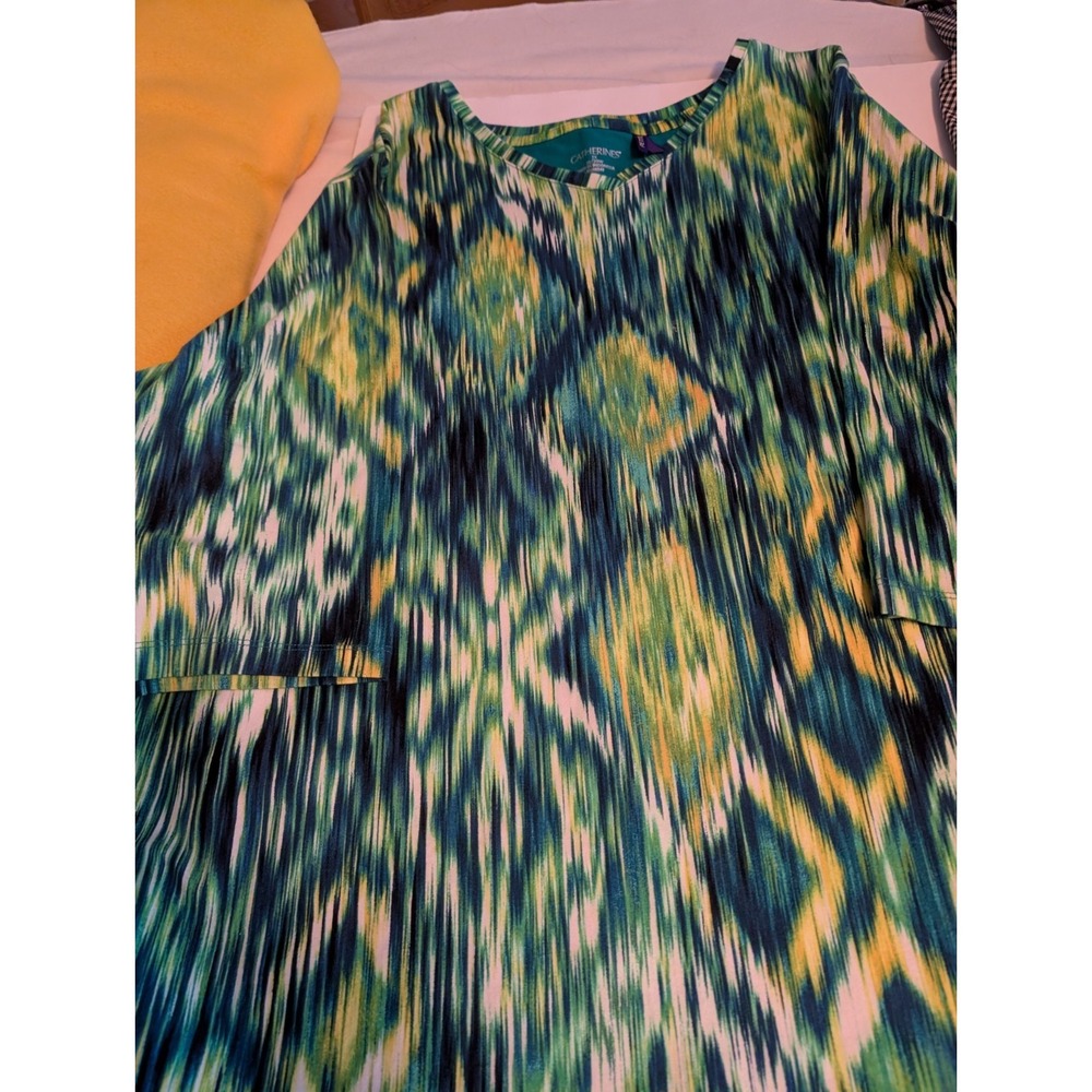 Catherines Green Multicolor 3/4 Sleeve Women's Cotton PolyBlend  Plus Size 1XTop